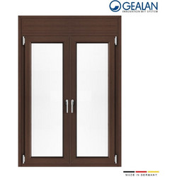 Δίφυλλη μπαλκονόπορτα 170x225 με σίτα και ρολό Gealan Linear Nussbaum
