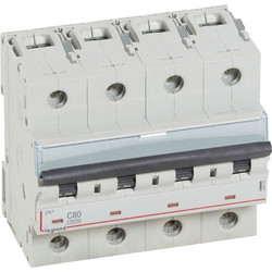 LEGRAND DX 4P 80A Αυτόματη ασφάλεια τριφασική 10kA 400V Τύπου C Με διακοπή ουδετέρου(Ν) 408703