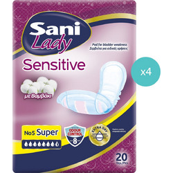 Sani Sensitive Lady No5 Super Σερβιέτες Ακράτειας 4x20τμχ
