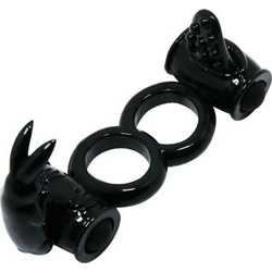 Baile Sweet Ring Double Ring With Double Rabbit Ελαστικό Δαχτυλίδι Πέους Σιλικόνης με Δόνηση Μαύρο