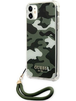 Σκληρή Θήκη Guess με Ενισχυμένες Γωνίες για iPhone 11 Με Λουρί - Camo Πράσινο
