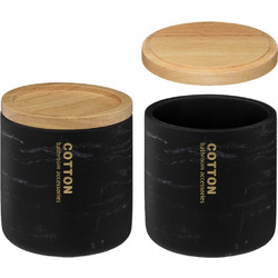 Δοχείο για βαμβάκι με bamboo καπάκι μαύρο χρ. 9,8x10,9