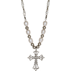 Ghetto Rhinestone Sweet Cross Retro Pearl Necklace