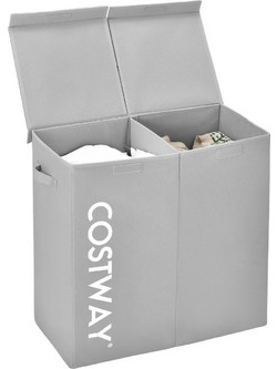 Costway Διαχωριστικός Καλάθι Απλύτων 115L με Καπάκι & Λαβές, Γκρι JV10787GR