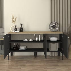 Μπουφές Pedro Megapap χρώμα ανθρακί - rota oak 150x45x75εκ. - MEGAPAP