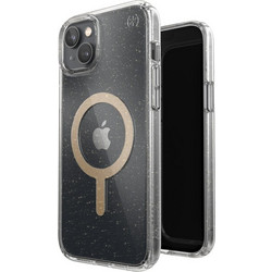 Speck Presidio Perfect-Clear with Glitter + MagSafe - Case for iPhone 15 Plus / 14 Plus with MICROBAN coating (Clear / Gold Glitter) - (150121-9221)