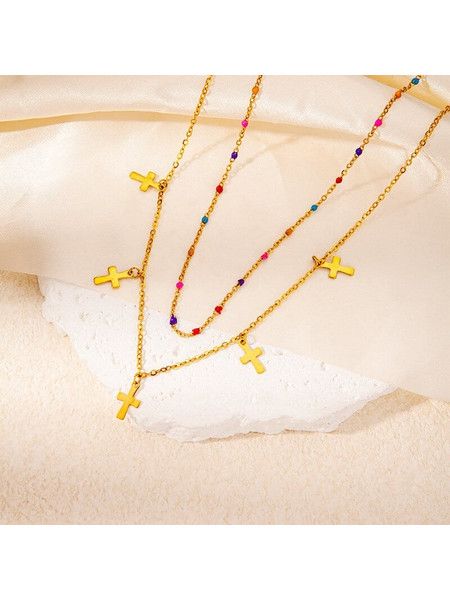 Κολιέ Διπλό Gold Rossie Cross ΚΩΔ: AN216