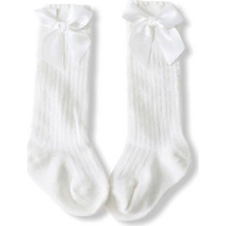 Bow Ribbed Midi Socks - White