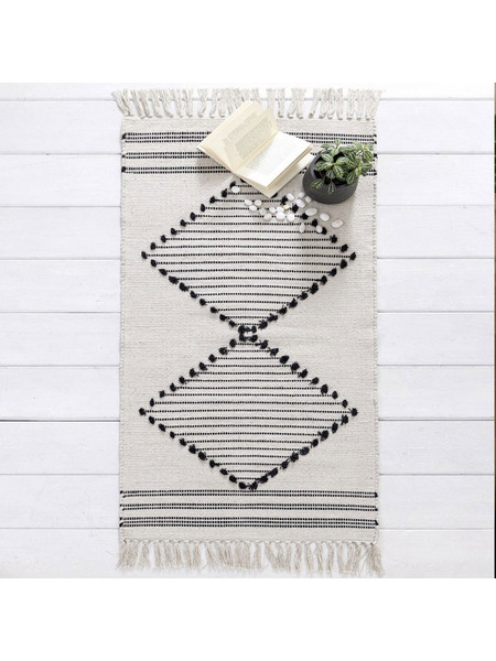 Χαλάκι Κουζίνας Nomada 60x130 Ecru-Black Nima 60X130cm Βαμβάκι