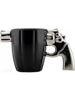 Τρισδιάστατη Κεραμική Κούπα Περίστροφο Revolver για Καφέ & Τσάι 350ml - Ασημί