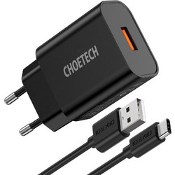 Choetech Φορτιστής με Καλώδιο USB-C με Θύρα USB-A 18W Quick Charge 3.0 Black Q5003