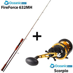 Oceanic Combo Team Fireforce 632MH + Oceanic Team Scorpio Σετ Καλάμι Ψαρέματος για Jigging / Slow Jigging Δίσπαστο 1.89m με Μηχανισμό 60-80gr