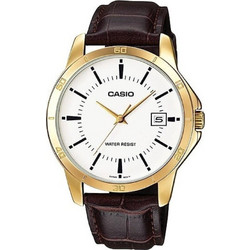 Casio Ανδρικό Ρολόι με Καφέ Δερμάτινο Λουράκι MTP-V004GL-7AUDF