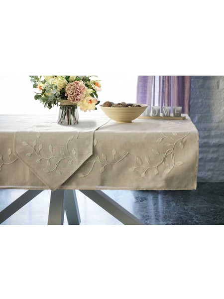 Λινή τραβέρσα με κέντημα 40x170 Μπεζ "Ilis Home"