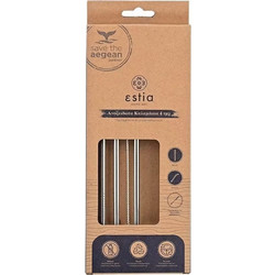Estia Home Art Estia Καλαμάκια Μεταλλικά + Βουρτσάκι (Σετ 4τμχ) 01-7645