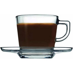 Pasabahce Φλυτζάνι Γυάλινο 22cl Καπουτσίνο & Πιάτο Γυάλινο 14εκ CARRE 95307 6τμχ