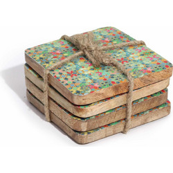 Set of 4 Square Coasters - Mediterranean Tile Pattern