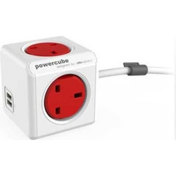 Πολύπριζο Allocacoc Powercube Extended USB 1.5M UK - Red
