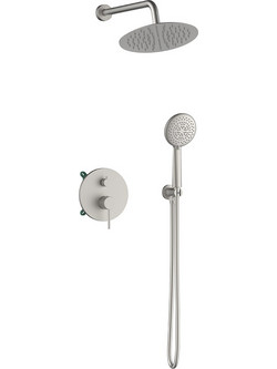 Orabella Preciosa Brushed nickel - Shower set εντοιχισμού με Μπαταρία λουτρού, εντοιχισμού 2 σημείων, κεφαλή Φ250 με βραχίονα και τηλέφωνο ντουζ με σπιράλ και επιτοίχειο στήριγμα