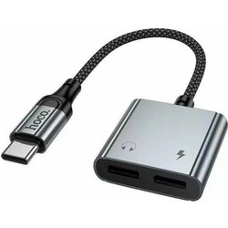 Αντάπτορας Hoco UPA34A USB-C με Διπλή Εξοδο σε 2xUSB-C για Τροφοδοσία και Ηχο με Braided Καλώδιο Γκρί