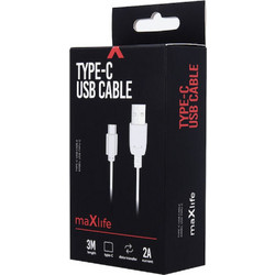 Maxlife USB 2.0 Cable USB-C male - USB-A Λευκό 1m