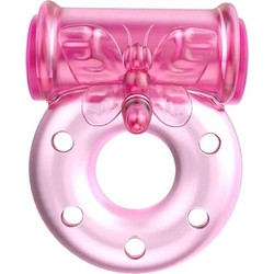Baile Cock Ring Vibrating Bullet Butterfly Ελαστικό Δαχτυλίδι Πέους Σιλικόνης με Δόνηση Ροζ