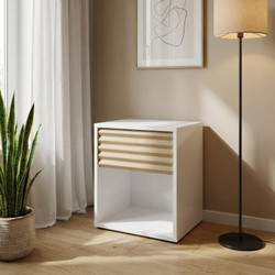 Ellie κομοδίνο με ένα συρτάρι 40x35x46εκ. Natural Chestnut / Λευκό