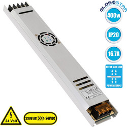 GloboStar(R) 73019 Μεταλλικό Τροφοδοτικό PELV Ultra Slim για Προϊόντα LED 400W 16.7A - AC 220-240V σε DC 24V - IP20 Μ31 x Π5.4 x Υ2.3cm - 3 Years Warranty