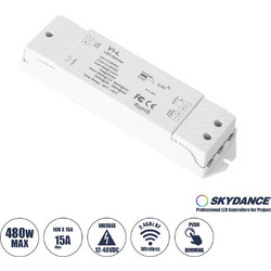 GLOBOSTAR SKYDANCE-V1-L 71568 DC RF 2.4Ghz & Push Dimmer / Controller με 1 x 15A 480W Κανάλι DC 12-48V 15A 480W Max IP20 - RF 2.4Ghz & Push Dimming - Μ17.5 x Π4.5 x Υ2.5cm
