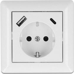 DELOCK πρίζα τοίχου 11489 με θύρες φόρτισης USB +amp USB Type-C 3.4A, λευκή