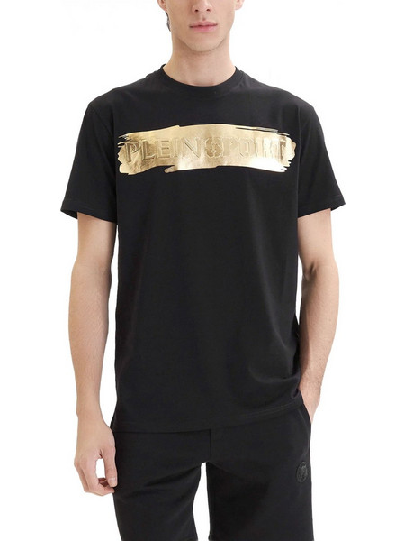 PLEIN SPORT T-SHIRT ROUND NECK LOGO ΜΑΥΡΟ-ΧΡΥΣΟ