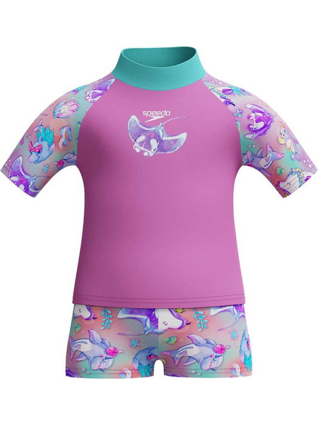 Speedo Digital Short Sleeve Rash Top Σετ Αντηλιακό UV Βρεφικό Μαγιό για Κορίτσι Μωβ