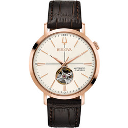 Bulova Mechanical Ανδρικό Ρολόι Αυτόματο με Καφέ Δερμάτινο Λουράκι 97A136