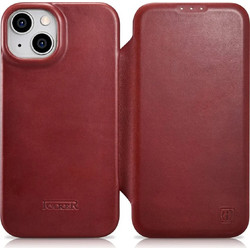iCarer CE Oil Wax Premium Leather Folio MagSafe Book Red (iPhone 14 Plus)