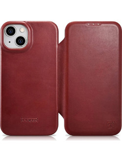 iCarer CE Oil Wax Premium Leather Folio MagSafe Book Red (iPhone 14 Plus)