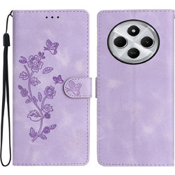 Pattern Xiaomi Redmi 14C 4G Flower Butterfly Embossing Θήκη Βιβλίο - Purple