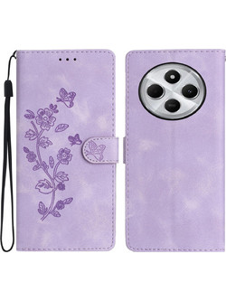 Pattern Xiaomi Redmi 14C 4G Flower Butterfly Embossing Θήκη Βιβλίο - Purple