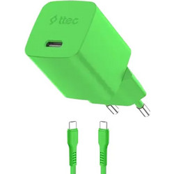 Ttec 2SCG45CN Φορτιστής με Καλώδιο USB-C με Θύρα USB-C 45W Quick Charge 3.0 & Power Delivery Neon Green