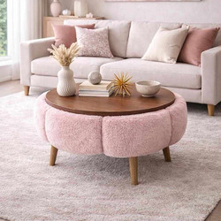 Τραπεζάκι Σαλονιού Papatya 60 - Pink, Walnut 251Bls1226 (Φ60x44)