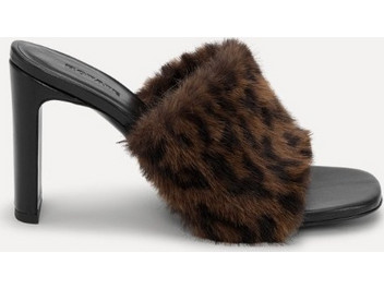 Rotate leo faux fur leather mule