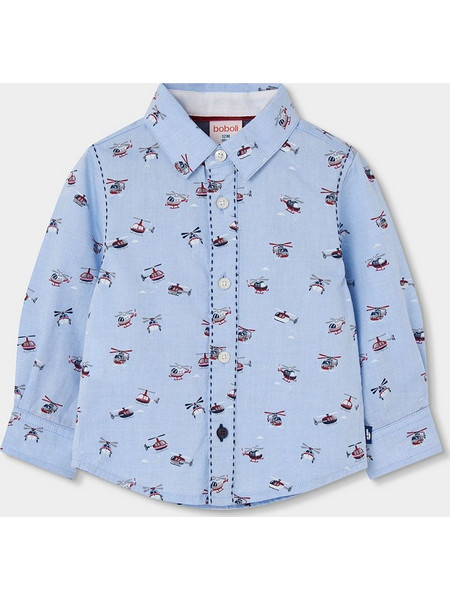 Boboli Πουκάμισο Oxford Ls Aop Shirt 834016-9944 Γαλάζιο Αγόρι