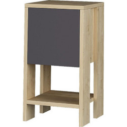 Ξύλινο Κομοδίνο με 1 Ράφι και 1 Ντουλάπι 30 x 30 x 55 cm Χρώματος Καφέ Ανοιχτό / Ανθρακί Bakaji 02815281