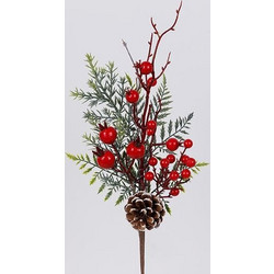 Eurolamp Κλαδί Ελάτου 46cm Με Berry Και Κουκουνάρι 600-46692