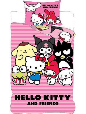 Hello Kitty Friends Βαμβακερό Σετ Παπλωματοθήκης 2 Τεμαχίων 140x200 και 70x90 εκ