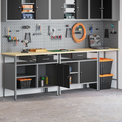 vidaXL Σετ πάγκου εργασίας 3 τμχ. Μαύρο και Γκρι 255 x 55 x 85 εκ