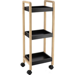 MRShome Ραφιέρα Bamboo/MDF με 3 Ράφια Φυσική/Μαύρη με Ροδάκια 28.5x21x79cm MRShome