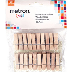Ξύλινα μανταλάκια φυσικό χρώμα Metron Craft 35x7mm 12τμχ