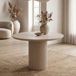 0291771 Τραπέζι Hazar Megapap Mdf χρώμα travertine - sandstone O100,5x76εκ. MDF, 1 Τεμάχιο