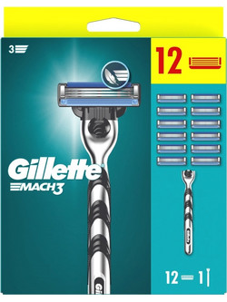 Gillette Mach 3 Ξυραφάκι με Ανταλλακτικές Κεφαλές με 3 Λεπίδες & Λιπαντική Ταινία + Ανταλλακτικά Ξυραφάκια 12τμχ
