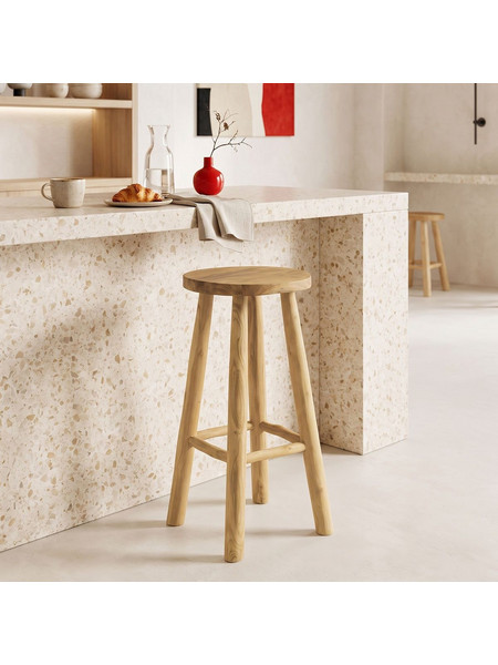 Σκαμπό μπαρ Nusiwo pakoworld teak ξύλο σε φυσική απόχρωση Φ35x70εκ